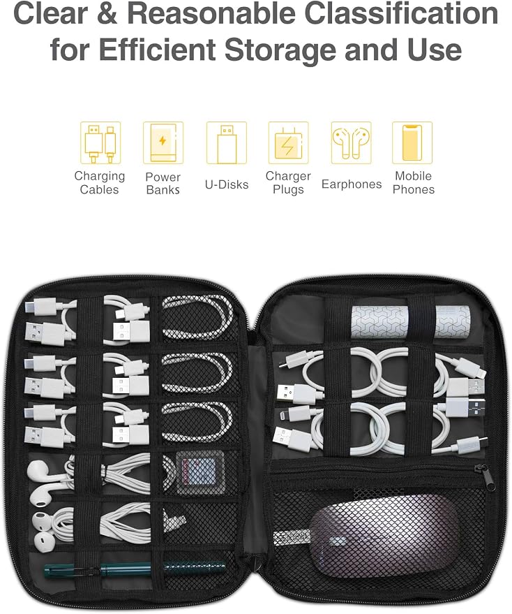 Luxtude Cord Organizer Travel, Flat Cable Organizer Bag, Portable Electronics Organizer, Travel Essentials for Wire/Cord Storage/Charger Case/Cable Storage/Tech Accessories Pouch, Silver Gray