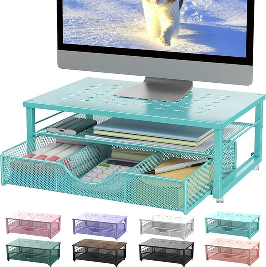 gianotter Computer Monitor Stand Riser, office organizer with Drawer, Office Organizers Storage for Classroom Office Supplies (Blue)