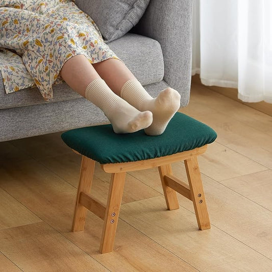Foot Stool Ottoman Foot Rest Under Desk,Small Stool for Living Room, Bedroom and Kitchen (Natural Legs - Green Stool Surface)