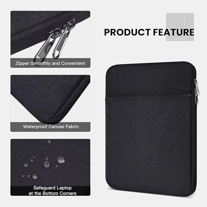 Tablet Sleeve for 2026 iPad A16, 11 inch iPad Air M4 M3 M2, Pro M5, Amazon Fire Max 11 Tablet/Kindle Fire HD 10/10 Plus, Galaxy Tab A9+ Plus Bag, Black