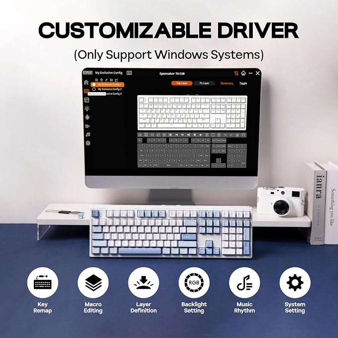 MechLands EPOMAKER TH108 Full Size Mechanical Keyboard, Wireless Gaming Keyboard, 8000mAh Battery, Creamy Gasket, 108 Keys, Hot Swap, Custom Driver, RGB Backlights (Blue&White, Creamy Jade Switch)