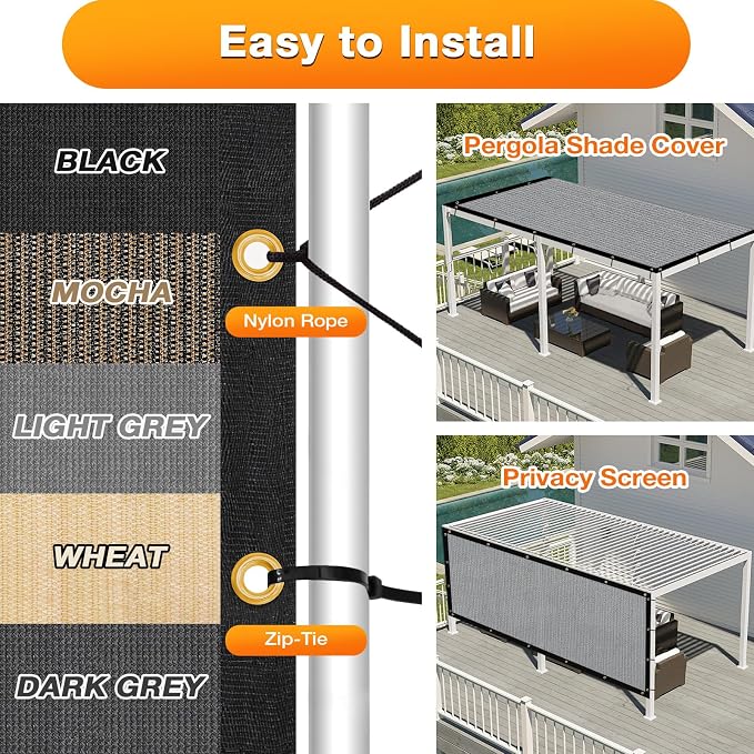 Artpuch Outdoor Pergola Shade Cover 8x9 FT Sun Shade Cloth with Grommets Light Grey 90% UV Protection Canopy Patio Privacy Screen (Customized Available)