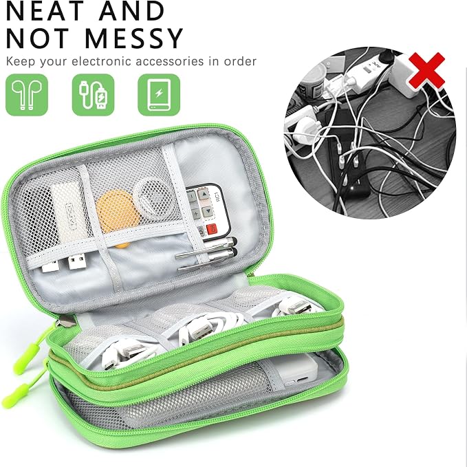 Skycase Electronic Organizer Travel Case - Waterproof Travel Cord Pouches for Organization, Cable Organizer, All-in-One Double Layers Storage Bag for Accessories, Charger, Cable, Light Green - Medium
