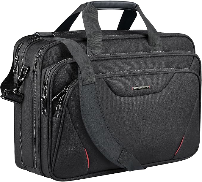 KROSER Laptop Bag Premium Laptop Briefcase Fits Up to 17.3 Inch Laptop Expandable Water-Repellent Shoulder Messenger Bag Computer Bag for Travel/Business/Men/Women-Black/Red