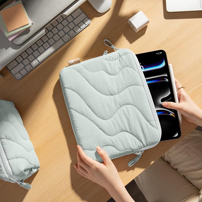 tomtoc 360 Protective Puffy Tablet Sleeve for 2026 11-inch iPad Air M4/M3, iPad Pro 2025 (M5/M4), iPad (A16) with Magic Keyboard/Smart Keyboard Folio, Quilted Soft Puffer iPad Case Bag