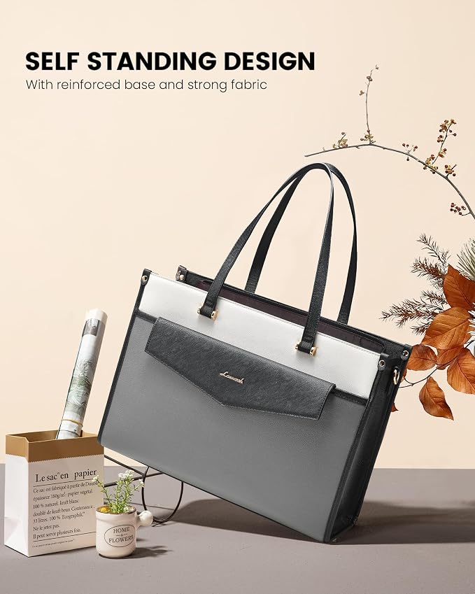 LOVEVOOK Laptop Bag for Women, 15.6'' Laptop Tote Purse 2-in-1 Professional Work Bag Business Briefcase with Clutch Purse, Waterproof Leather Computer Handbag for Teacher Office Travel