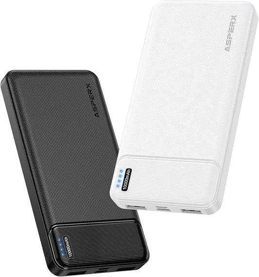 AsperX 2 Pack 10000mAh Portable Charger,USB C Fast Charging Power Bank Input & Output,Travel External Battery Pack Compatible with iPhone Samsung Android Phones,Heated Vest,Black and White