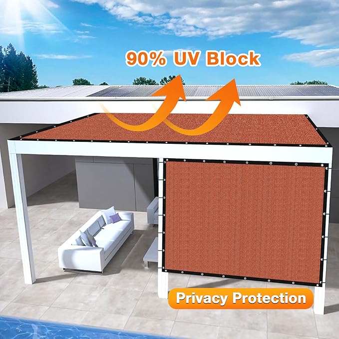 Artpuch 90% Sun Shade Cloth, 6 x 11 FT Pergola Shade Cover Canopy with Grommets, Sun Screen Fabric Tarp for Patio, Outdoor, Garden, Backyard, Rust Red