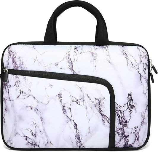 11 11.6 12 12.1 12.5 inches Laptop Sleeve Chromebook Case Ultrabook Case Notebook Sleeve PC Messenger Bag Tablet Case Neoprene Handle Sleeve for Women Men, Two Pockets(White Marble)