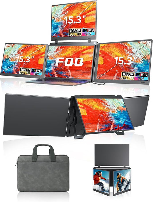 15.3" Laptop Screen Extender, FHD 1200P IPS Portable Monitor for Laptop, Triple Screen Quad Monitor for 13-17.3" Laptops, Compatible with Win and Mac OS(M1/M2/M3/M4/M5)-S980 Pro