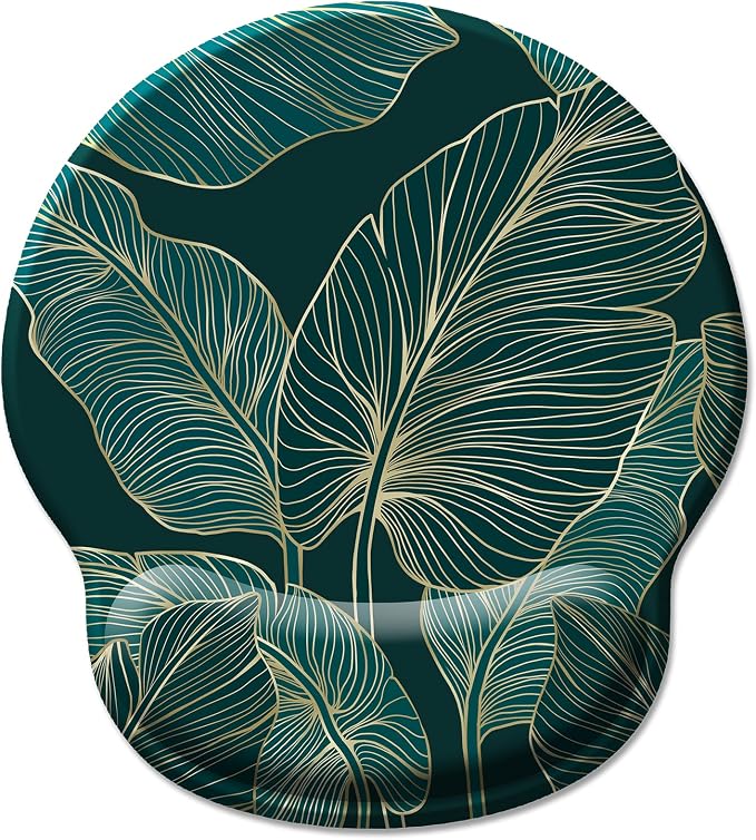 Hancynir Ergonomic Mouse Pad Wrist Support, Green Tropical Leaves Mouse Pads with Wrist Rest, Computer Mousepad for Gaming with Non-Slip PU Base, Comfortable Mouse Pad Office Decor Desk Accessories