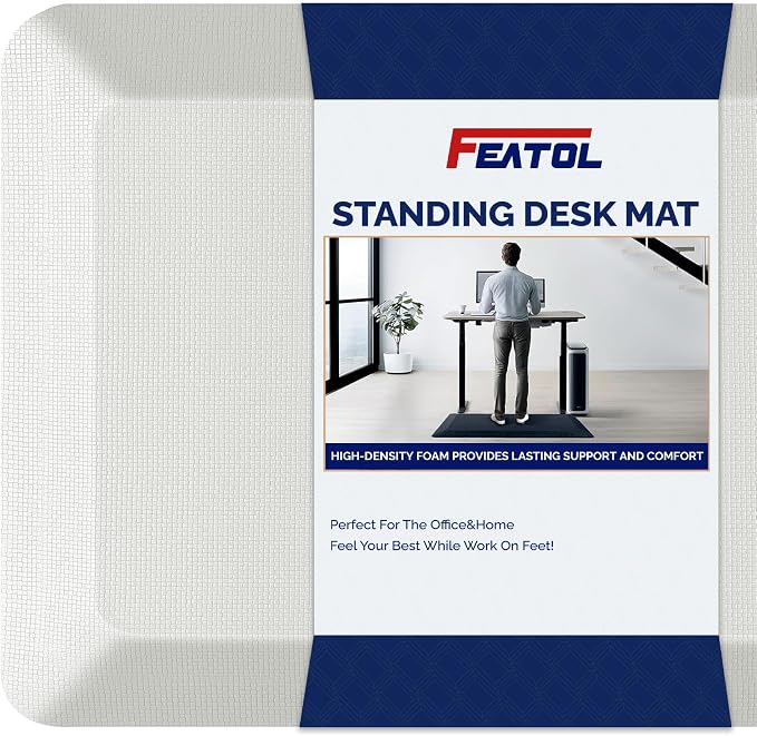 FEATOL Anti Fatigue Mats for Standing, 9/10 Extra Thick Ergonomic Standing Desk Mat, Comfort Memory Foam Standing Mat at Home,Office All Day (20" x 59", White, 2PC)