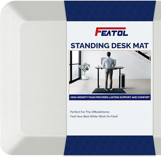 FEATOL Anti Fatigue Mats for Standing, 9/10 Extra Thick Ergonomic Standing Desk Mat, Comfort Memory Foam Standing Mat at Home,Office All Day (20" x 32", White, 1PC)