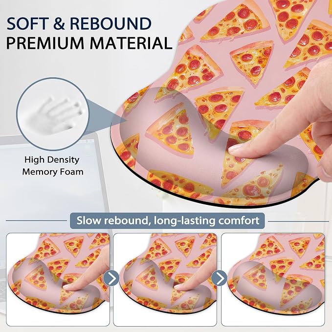 Ergonomic Memory Foam Wrist Rest Set for Keyboard and Mouse,Cute Pizza Supportive Mouse Pad with Non Slip Base for Office Work and Gaming