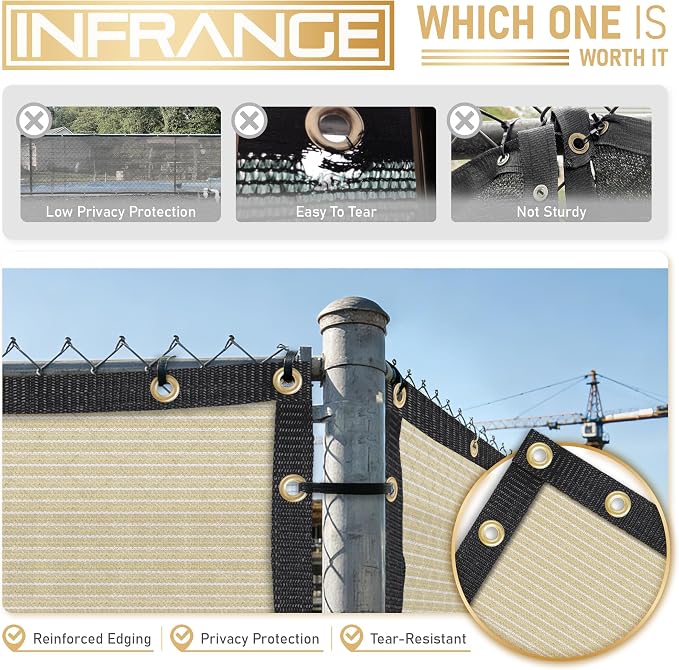 Privacy Fence Screen 6' x 243' Fencing Cover Heavy Duty Mesh Windscreen Cloth for Outdoor Garden Patio Backyard Chain Link Fence Beige
