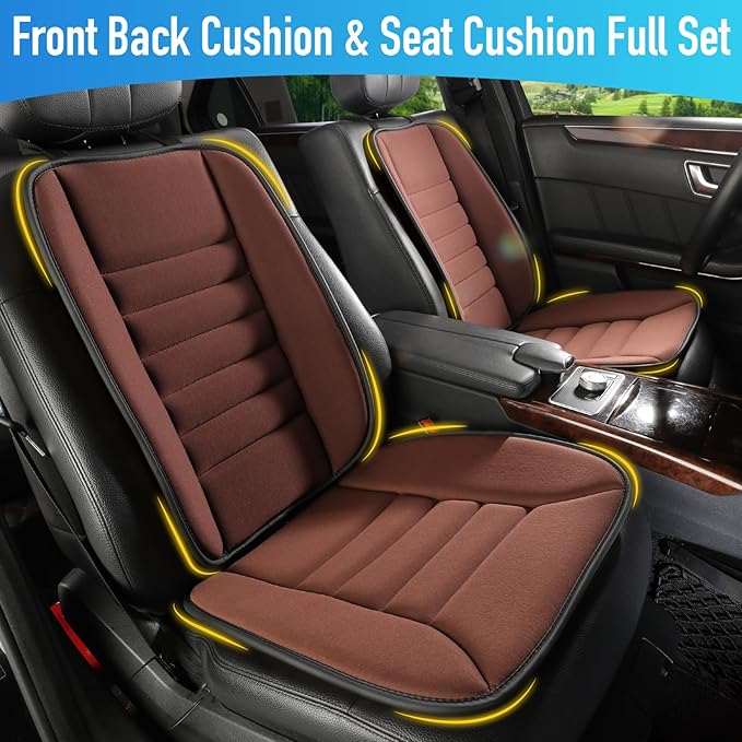 Lofty Aim Car Seat Cushion with Back Support Pillow, Comfy Lumbar Support & Seat Cushion, Memory Foam Driving Pillow for Back-Sciatica Pain Relief, Auto Pad Suitable for Car, Truck, SUV - Brown