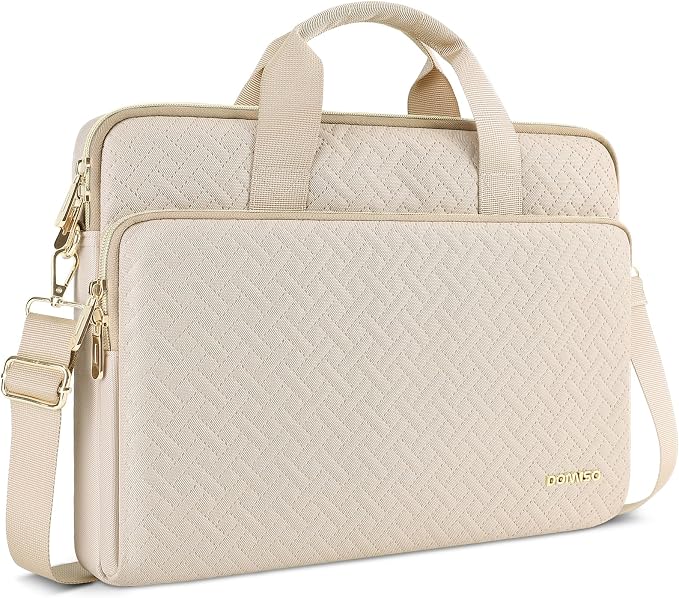 DOMISO 17 inch Laptop Sleeve Protective Case Cover Compatible with 17-17.3 inch HP Dell ASUS Lenovo Chromebook,Waterproof Computer Cases Bag with Shoulder Strap,Beige