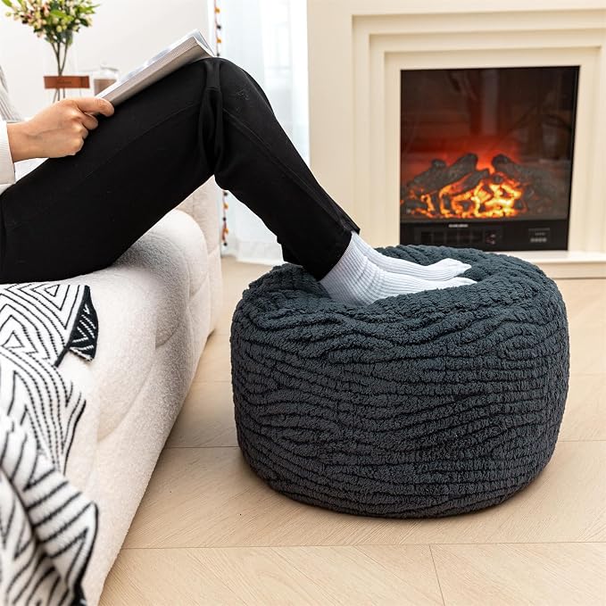 Poofieotto Unstuffed Pouf Ottoman Cover Handmade Footstool Ottoman Storage Solution Floor Pouf Footrest Cushion 20 Diameterx12Height Inches for Living Room Wedding Bedroom Gray No Filler