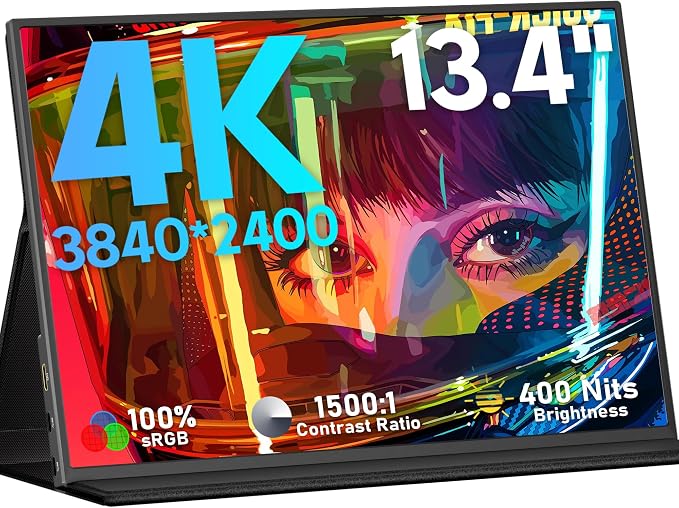 KEEPTIME 4K Portable Monitor 13.4" 3840 x 2400 UHD USB-C HDMI Laptop Monitor, 100% sRGB IPS Computer Gaming Display HDR Travel Monitor w/Speakers for Laptop Xbox PS5 Switch PC Phone