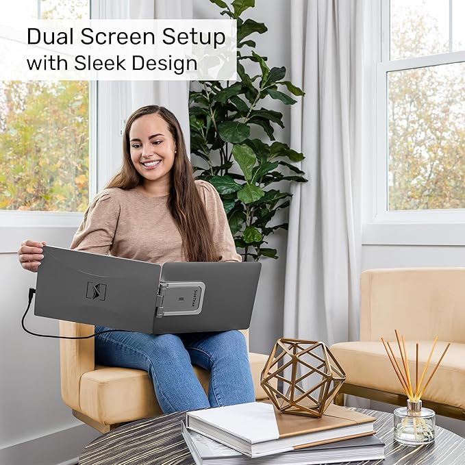 SideTrak Swivel 14" Portable Monitor for Laptop, Screen Extender with Patented Swivel Hinge, Attachable Travel Monitor, Dual Screen FHD Display, USB-C® & HDMI, (Dark Gray)