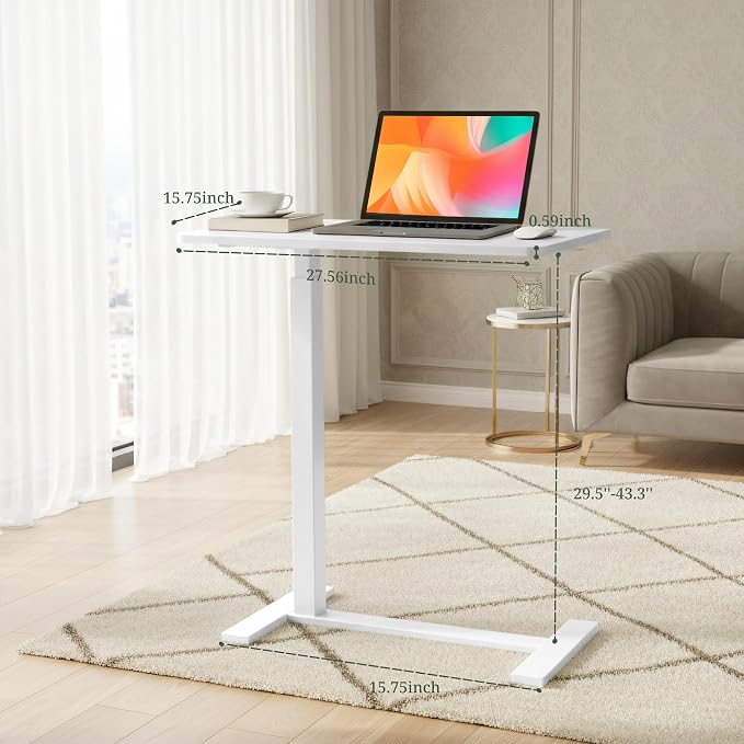 Mobile Standing Desk, Adjustable Height Desk with Hidden Casters, Portable Laptop Computer Table with Rolling Wheels, for Sit Stand Workstation, Compact and Sturdy for Home, Office, Dorm, White