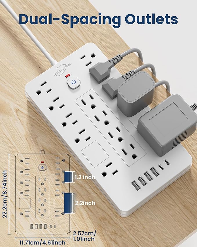 JouleLoom Surge Protector Power Strip-14 Outlets and 6 USB Ports, 15 Feet Flat Plug Extension Cord, 1850 Joules, White, ETL Listed for Home, Office, Dorm Room