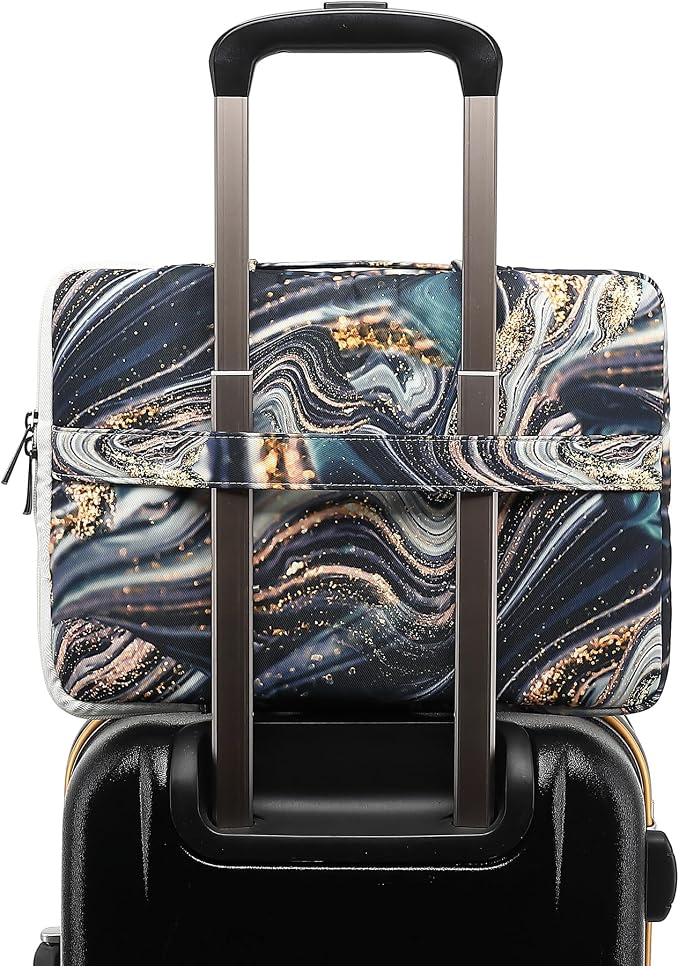 360° Protective Laptop Sleeve Case Bag with Muti-Pockets,Handle and Luggage Strap for iPad 12.9 inch,MacBook Pro Air 13" and 12.5 inch-13.3 inch Screen Laptop (Black Marble)