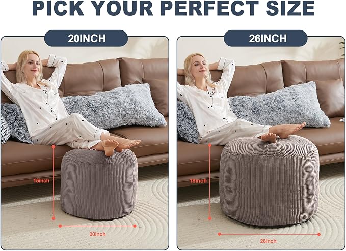 WSOFRLAC Pouf Ottoman Foot Stools with Foam Small Ottoman for Living Room Corduroy Ottomans Pouf 26x18in Foot Rest for Chair Brown Hassocks and Ottomans