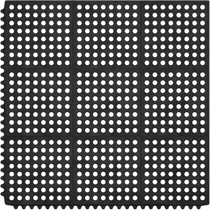 Ottomanson Heavy Duty Rubber Floor Mat – Non-Slip, Waterproof, Easy to Clean – Anti-Fatigue Mat for Commercial Kitchens, Restaurants, Workshops – Oil Resistant, Hose Washable – 36" x 36", Black
