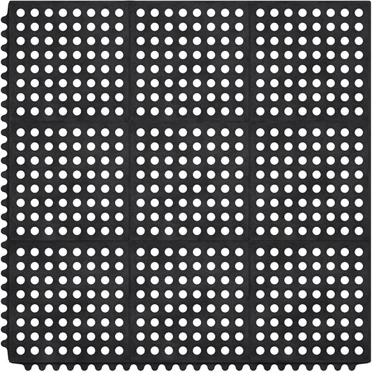 Ottomanson Heavy Duty Rubber Floor Mat – Non-Slip, Waterproof, Easy to Clean – Anti-Fatigue Mat for Commercial Kitchens, Restaurants, Workshops – Oil Resistant, Hose Washable – 36" x 36", Black