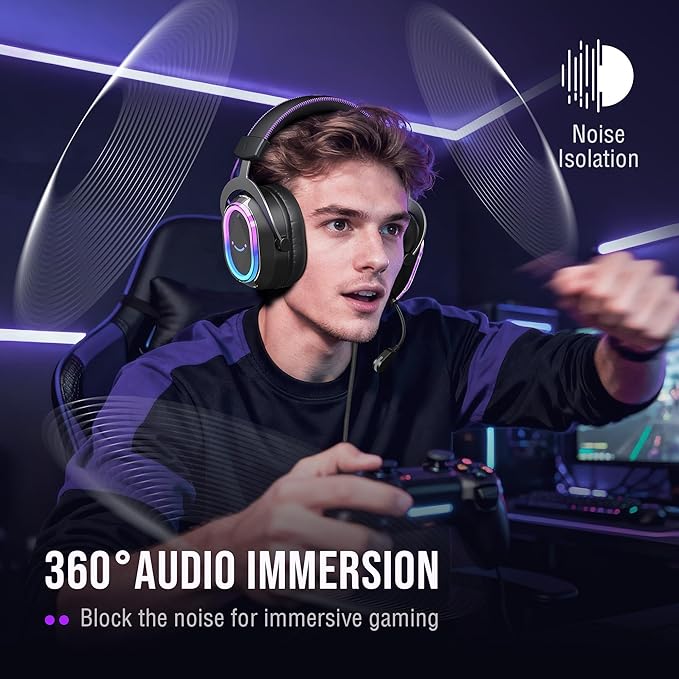 FIFINE Wired Gaming Headsets: 7.1 Surround Sound - Vibrant Customizable RGB - Game/Chat Balance, USB Gamer Headphones with Noise Canceling Microphone for PC, PS5/PS4, Laptop, Mac - AmpliGame H13BP