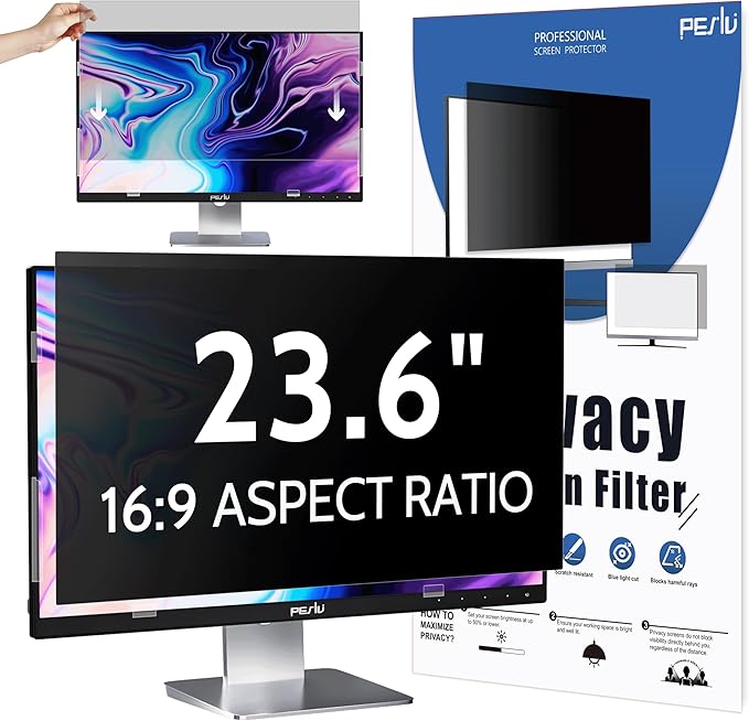 Peslv Privacy Screen for Computer Monitor 23.6 Inch 16:9 Aspect Ratio, Anti Blue Light Glare Removable 23.6 in Privacy Screen Filter Protective Film, HD 23.6 Inch Privacy Screen Protector for Monitor
