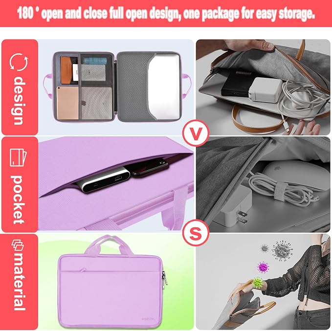 Hseok Laptop Case 13.3-14 inch Sleeve, TSA Computer Handbag Water-Resistant and Shockproof Bag Compatible with MacBook Pro/Neo 14", Mac Air/Pro 13.3" and 13"-14" Notebooks Chromebooks,Purple