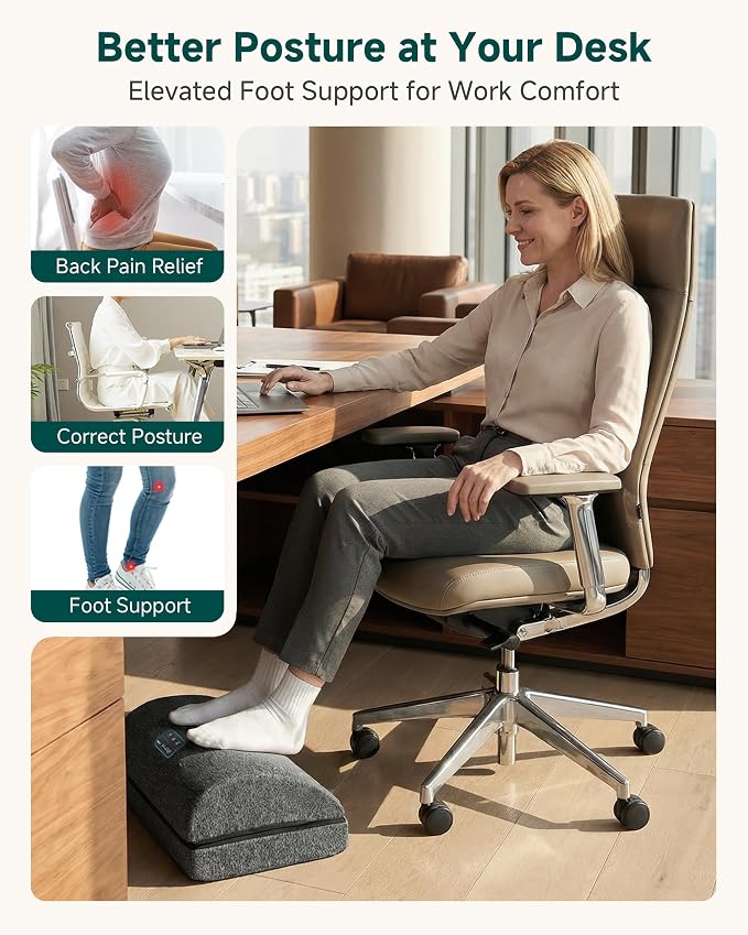 Snailax Heated Foot Rest for Under Desk at Work, Foot Stool with Vibration Massage, 3 Heat Levels, Ergonomic Memory Foam Feet Warmer Heater