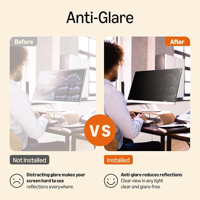 Amazon Basics Privacy Screen Filter -22 Inch 16:9 Widescreen Monitor, Anti-Spy, High Clarity, UV Protection, Eye Protection, Anti Glare & Blue Light Filter, Anti-Scratch (22" 16:9, 18.76"x10.56")