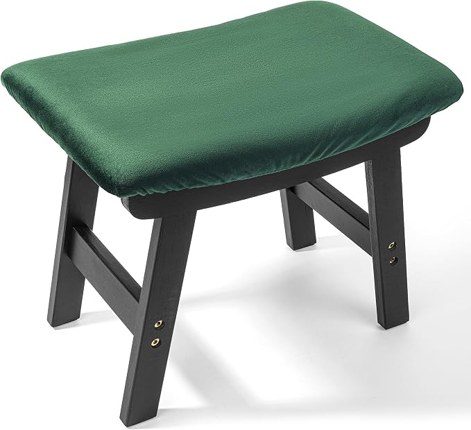 BAMBOO LAND- Bamboo Foot Stools Ottoman, Green Cushion & Black Wood Legs, Small Ottoman Foot Rest for Couch