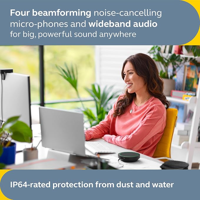 Jabra Speak2 40 Portable Speakerphone - 4 Noise-Cancelling Mics, 50mm Full Range Speakers with Wideband Audio for Clear Sound, USB-A/USB-C Connections - Certified Microsoft Teams Speaker - Dark Grey