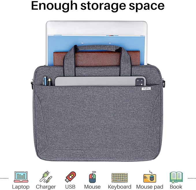 BAFFINA 15.6 16 Inch Laptop Shoulder Bag for Men Women,Waterproof Computer Carrying Case Messenger Bag with Strap,Laptop Briefcase for 14-15-16 Inch MacBook/Chromebook/Notebook Hp Dell Acer Asus,Grey