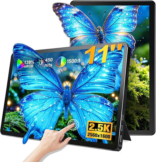 11" Touchscreen Monitor,2.5K IPS Portable Touch Screen 16:10 450 nits Adjustable Vertical Monitor with VESA Stand,2560 * 1600 HDMI USB C Travel Monitors for Laptop,PC,Phone,Business(Black)
