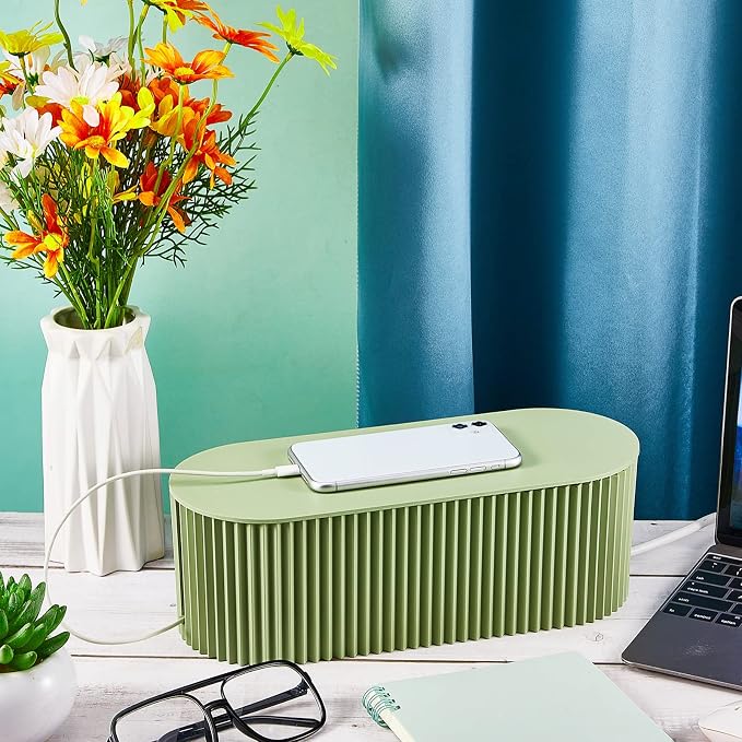 Marsui 2 Pcs Green Cable Management Organizer Box for Hiding Wires, Home Office Desk Floor Cord Organizer, 11.8 x 5.1 x 4.3 Inch Cord Strip Protect Holder Wire Storage