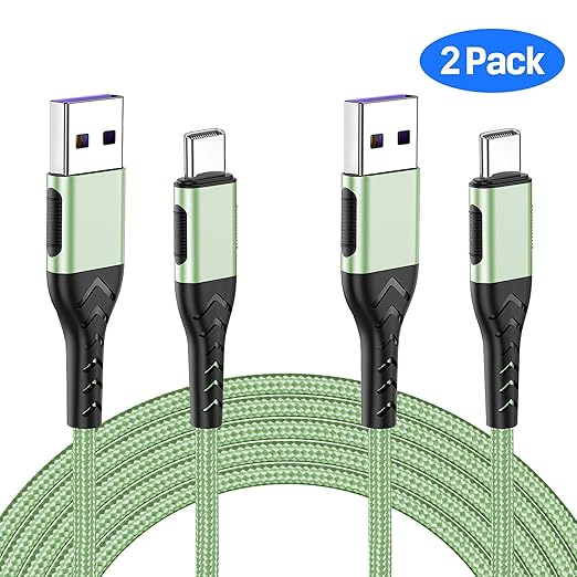 Durcord 2Pack 3ft USB A to USB C Cable - 3 Foot Premium Nylon Braided Type C Cord for Android Phone, Pad, Laptop - Light Green
