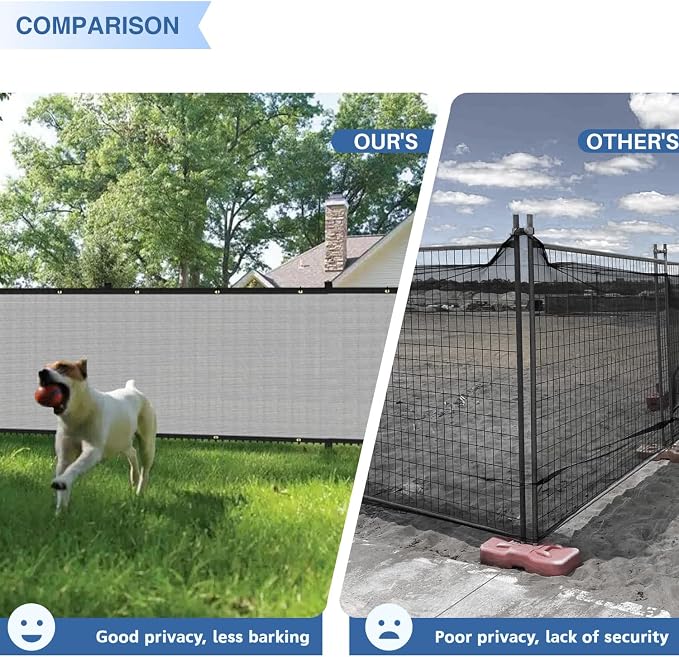 E&K Sunrise 4' x 42' Privacy Fence Screen with Grommets, Outdoor Windscreen Fence Covering Privacy Screen UV Blockage for Backyard Garden Patio, Zip Ties Included (Gray)