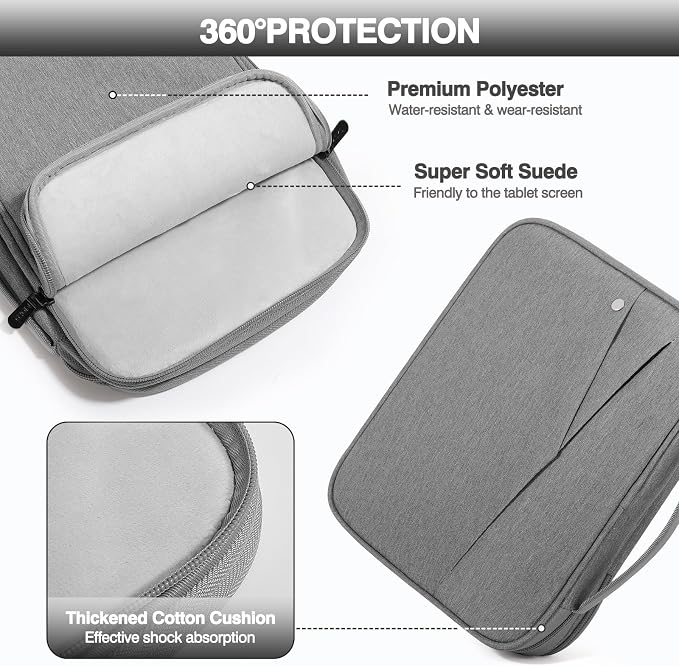 MoKo 9-11 Inch Tablet Sleeve Bag for New 11-inch iPad Pro M4 & Air M2 2024, iPad 10th Gen 10.9, iPad Air 5/4th 10.9, iPad 9/8th 10.2, Double Layer iPad Bag with Non-Slip Carrying Handle, Light Gray