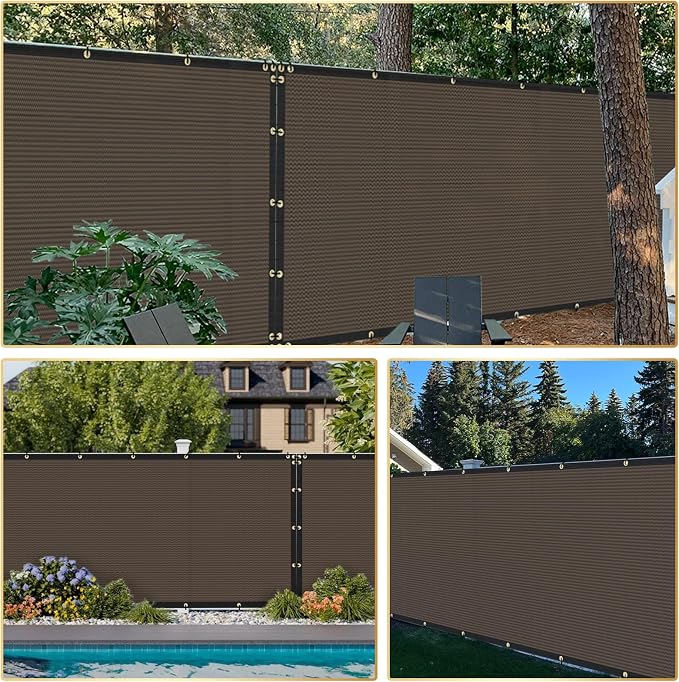 Privacy Fence Screen 6' x 90' Fencing Cover Heavy Duty Mesh Windscreen Cloth for Outdoor Garden Patio Backyard Chain Link Fence Brown