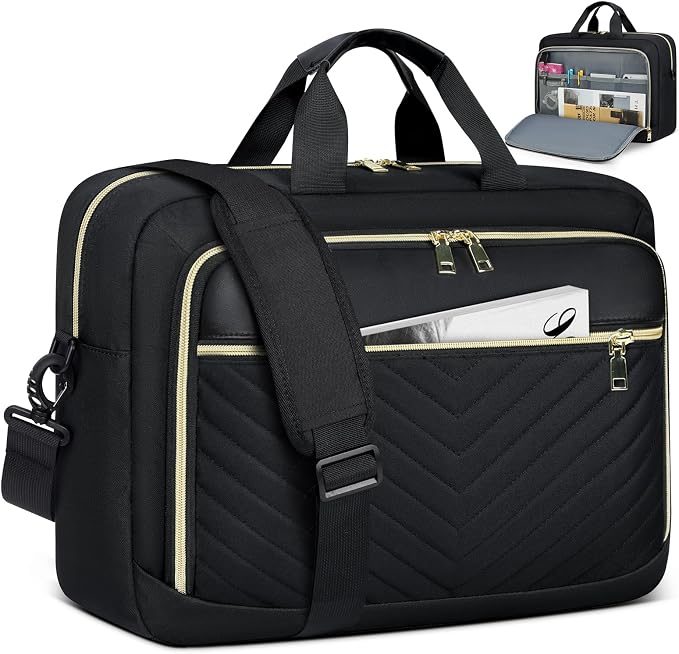 NEWHEY Laptop Bag 17.3 Inch Laptop Briefcase for Women Men Waterproof Shoulder Messenger Bag Large Computer Bag for Business Office Work College, V Thread Black