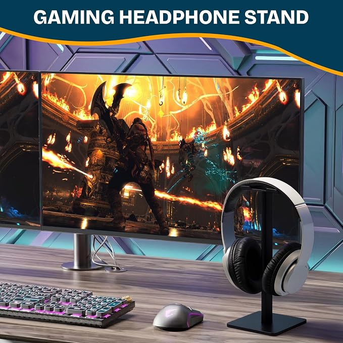 Headphone Stand for Desk - U Shaped Universal Headset Holder with Flexible Headrest, Sturdy Gaming Headphone Holder for Desk, Anti-Slip Base Headset Stand, Compatible with Most Headphones (Black)