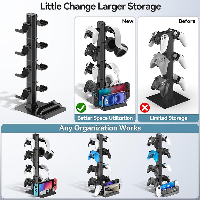 Gaming Headset & Controller Holder Stand for Gamer Gift, Game Headphone Desk Organizer Storage with Cable Hook for Xbox/ PS5/ PS4/ Controller, Nintendo Switch 1/ 2/ PS Portal for Nintendo 64 Consoles