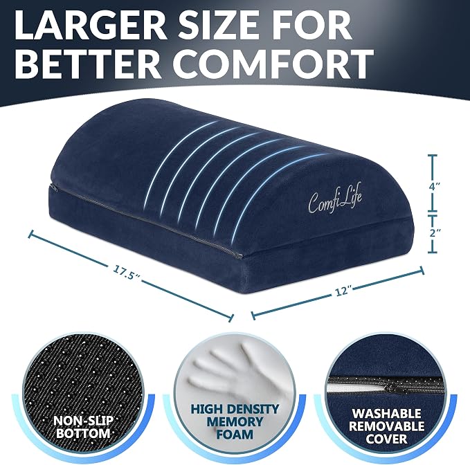 ComfiLife Foot Rest for Under Desk at Work – Adjustable Height Memory Foam Foot Stool for Under Desk, Office Chair & Gaming Chair – Ergonomic Footrest for Back & Hip Pain Relief (Navy)