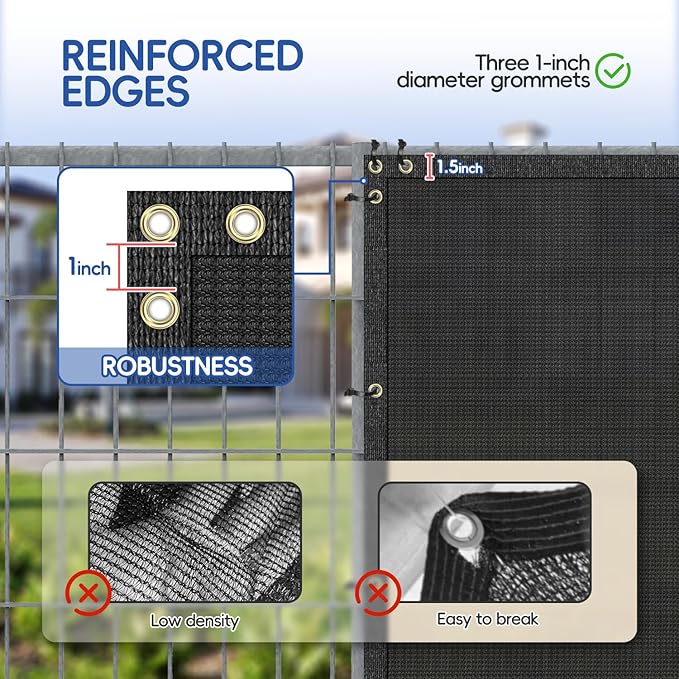 Bynbbur 6'x111' Privacy Fence Screen Net Fencing 90% Privacy Blockage Windscreen Fence Cover with Copper Grommet for Patio Backyard Garden Swimming Pool, Zip Ties Included, Black