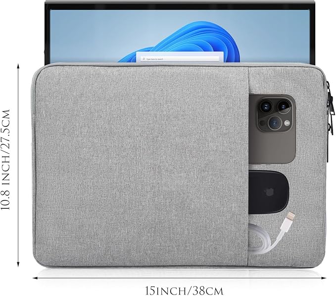 15.6 Inch Portable Monitor Case Sleeve Compatible with Anyuse YxK Forhelp Newsoul KYY/ASUS Zenscreen 15.6" Portable Monitors Computer Bag,Size-15"x10.8" Light Grey